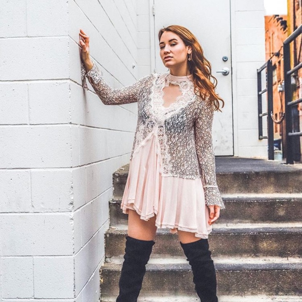 Free People Pink and Black lace Tunic